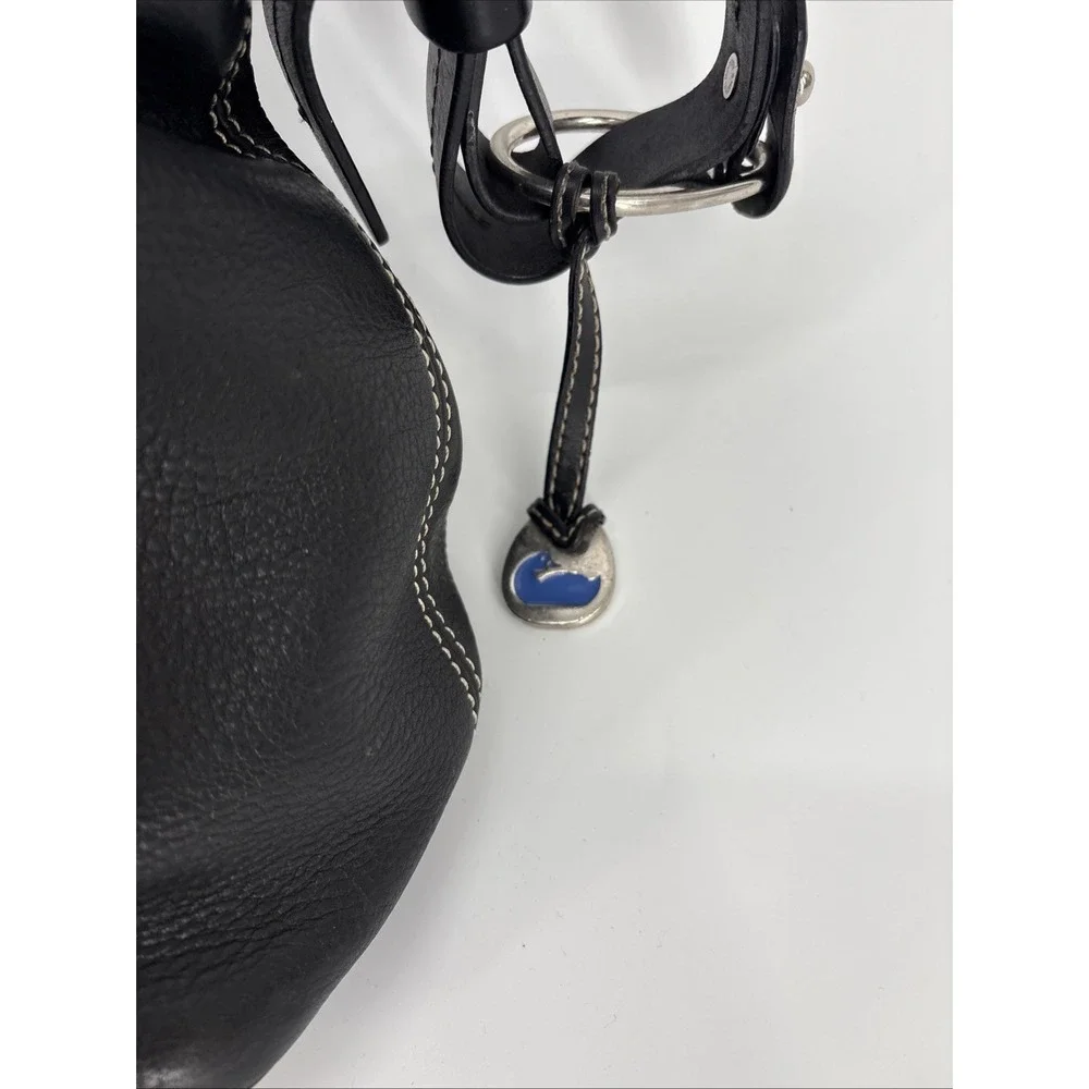 Dooney Bourke Vintage Black Pebble Leather Drawstring Bucket Shoulder Bag Purse